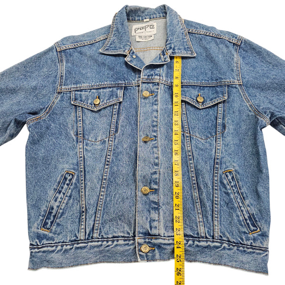 Vintage Pepe Jean Jackent Mens Medium Blue 80s Trucker Style Denim Stone Wash - Picture 13 of 16